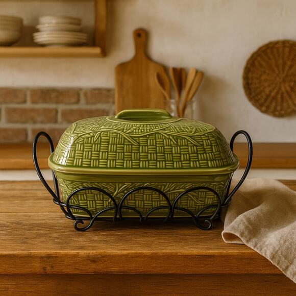 Temp-tations Orchard Vine Green 4Qt Covered Baker Dish with Lid & Wire Rack - Picture 1 of 14